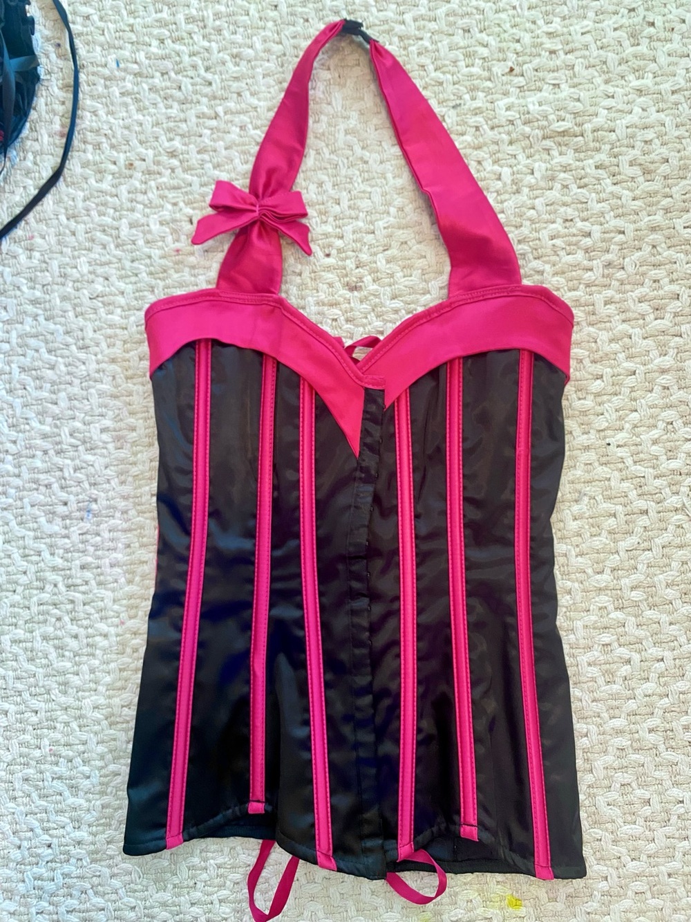 Black and Pink Halter Corset Top